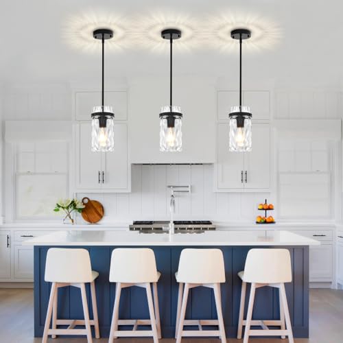 2 Pack Black Pendant Lights Kitchen Island Modern Hammered Glass (2 Count)