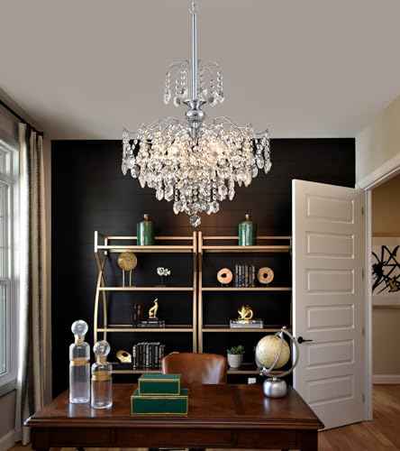 Q&S Modern Crystal Chandelier Chrome Pendant Light 6 Lights for Dining Room Kitchen Island Entryway Bathroom Hallway UL Listed