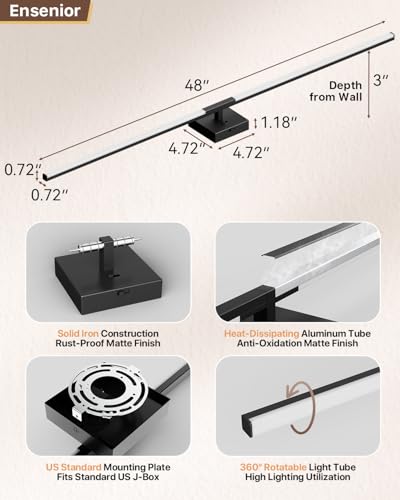 48" Modern Black Bathroom Vanity Lights