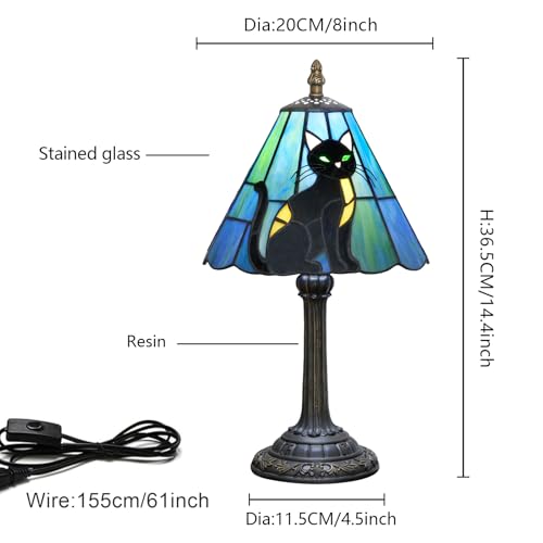 Tiffany Style Stained Glass Table Lamp Black Cat Small Table Lamp Bedroom Bedside Lamp Living Room Dining Room Office Decoration Desk Lamp Home Decoration Halloween Christmas Gift