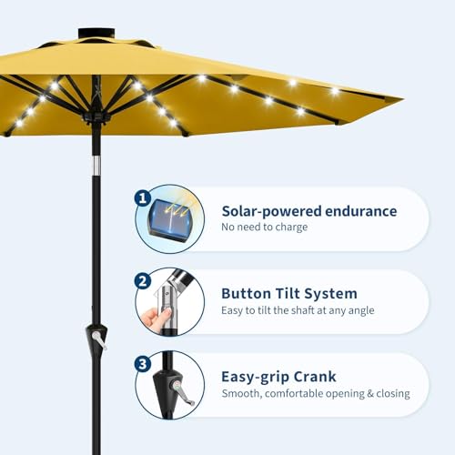 10FT Solar LED Patio Umbrella with Tilt & Crank