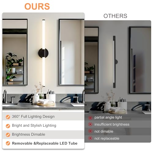 LED Bathroom Vanity Lights Black Wall Sconce Modern 30"