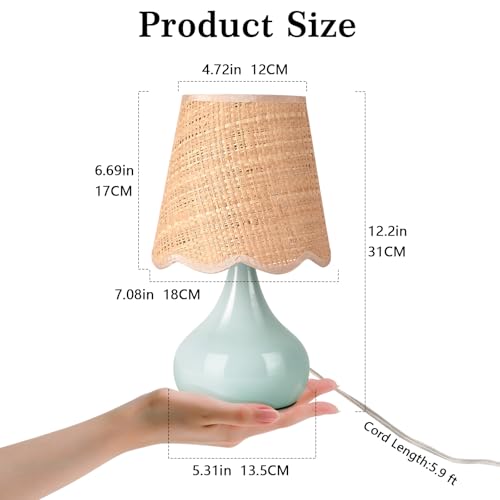 Light Blue Boho Small Table Lamp for Small Spaces