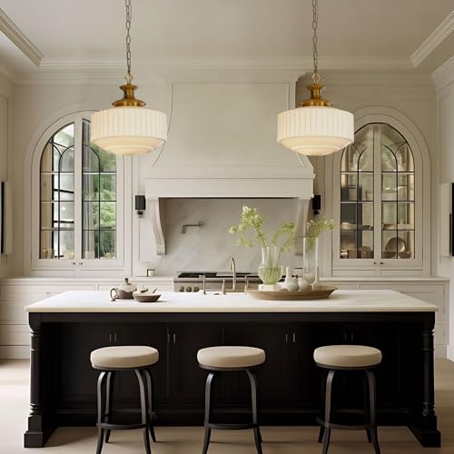 Vintage Brass Milk Glass Pendant Light Fixture