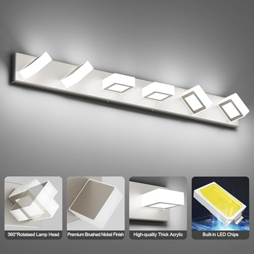 Brushed Nickel Bathroom Vanity Light Metal Acrylic Modern LED Bathroom Lighting Over Mirror