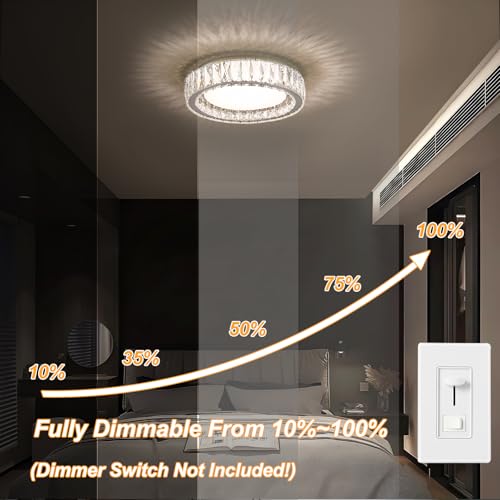 15 Inch Dimmable Modern Crystal LED Flush Mount Ceiling Light