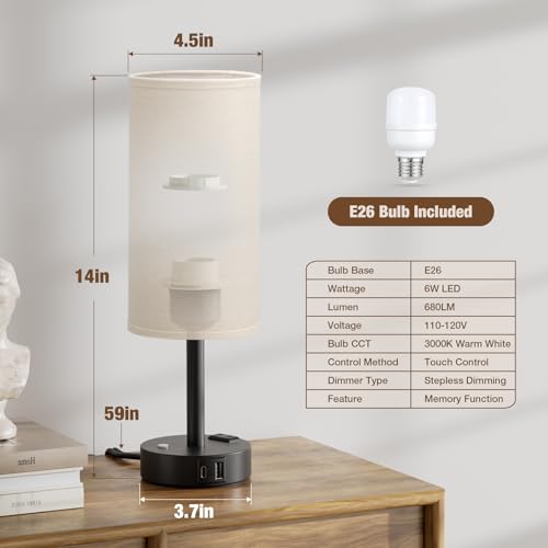 Beige Touch Bedside Lamp for Bedroom