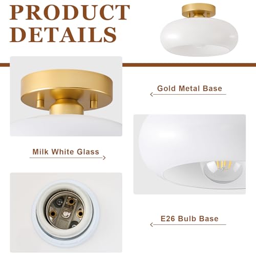 Mid Century Modern Gold Semi Flush Ceiling Light 11.0 Inch