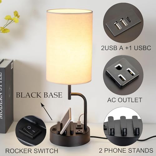 Table Lamp with 3 USB Charging Ports (2 Count)