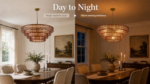 40 Inch Modern Round Amber Crystal Glass Chandelier