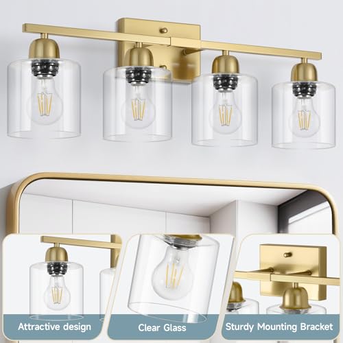 Modern Brushed Gold 4 Light Bathroom Light Fixtures