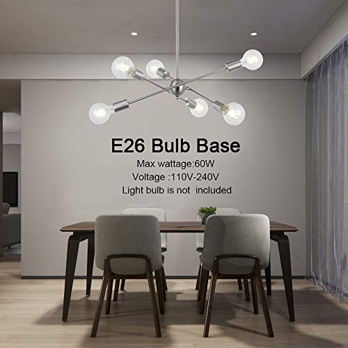 Sputnik Chandelier 6 Lights Modern Pendant Lighting Brushed Nickel Mid Century Flush Mount Ceiling Light Fixture by UL Listed