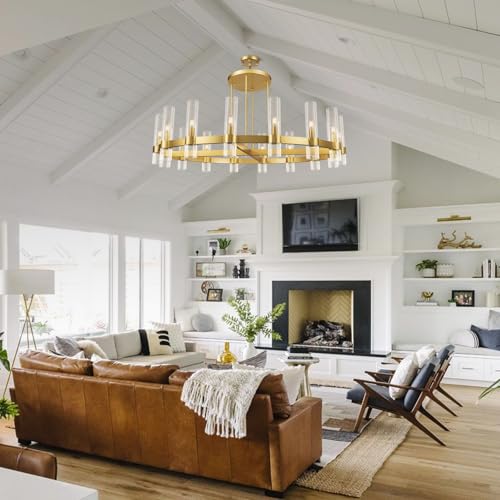 Modern 48" Gold Wagon Wheel Chandelier