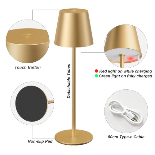 Cordless Table Lamp Rechargeable Gold (4 Count)