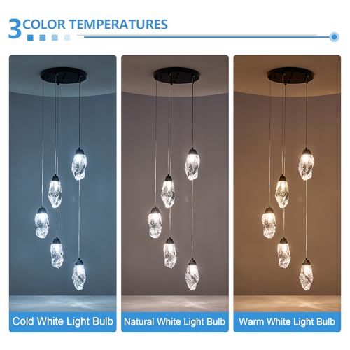 5 Light Black Crystal Chandelier Teardrop Dimmable Pendant Light