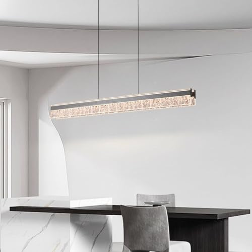 Modern Chandeliers for Dining Room Dimmable Crystal Led Pendant Light Kitchen Island Lighting 47in Ceiling Hanging Pendant Light with Remote