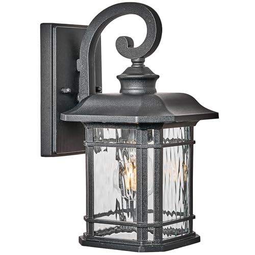 Matte Black Outdoor Wall Lights 16.7 Inch Height Waterproof Outdoor Wall Sconce Exterior Wall Light Fixtures with Water Ripple Glass for Garage Patio Front Door