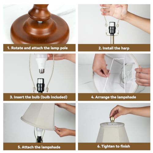 Farmhouse Table Lamps Rustic Bedroom Lamps 24.41" Wood Bedside Lamp