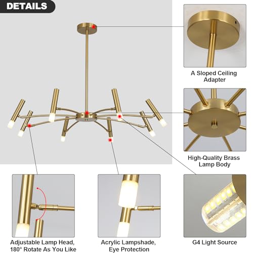 Brass Gold Chandelier Light Fixture Small Metal Candle Chandelier Farmhouse Sputnik Ceiling Light Fixture Modern Foyer Pendant Lighting