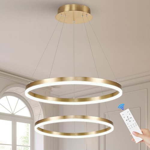 2 Rings Modern LED Chandelier Gold for Dining Room (2 Count)