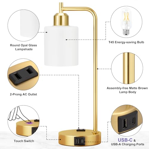 Industrial Gold Table Lamps for Bedrooms Set of 2 (2 Count)