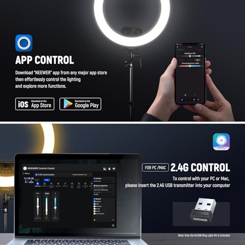 18 Inch Edge Lit Ring Light with Tripod Stand Phone Holder Compatible with iPhone for Video Recording Selfie Makeup Studio Streaming