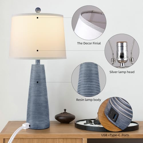 Nightstand Lamp Bedside Lamps Set of 2 Vintage Rustic Farmhouse Table Lamp 3 Way Dimmable Horizontal Stripe Light (2 Count)