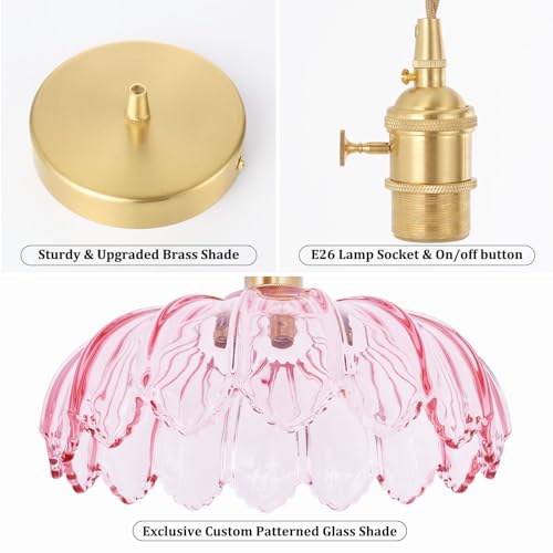 Pendant Light with Pink Scindapsus Glass Lmapshade