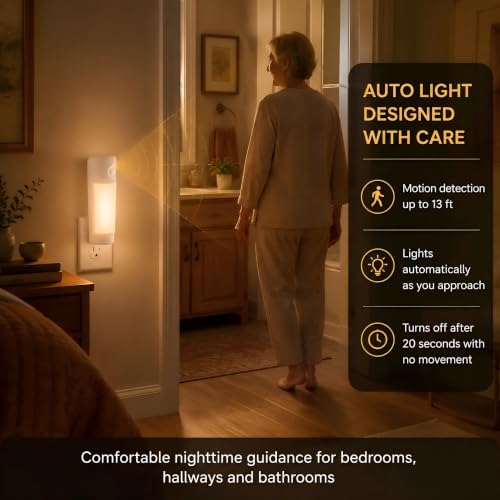 2 Pack Night Light Plug into Wall with Motion Sensor for Bathroom (2 Count)