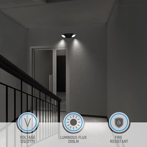 2 Pack LED Emergency Lights with Battery Backup UL Listed Black (2 Count)