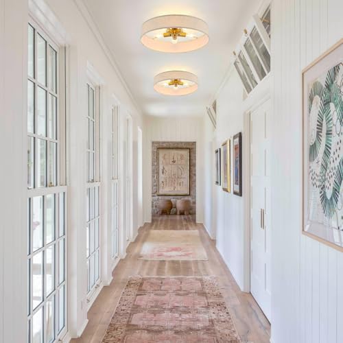 Gold Semi Flush Mount Ceiling Light Fixture 24" Large Modern Ceiling Light with Linen Fabric Drum Shade 5