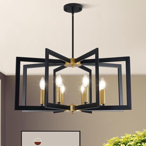 28" Modern Black and Gold Chandelier for Dining Room