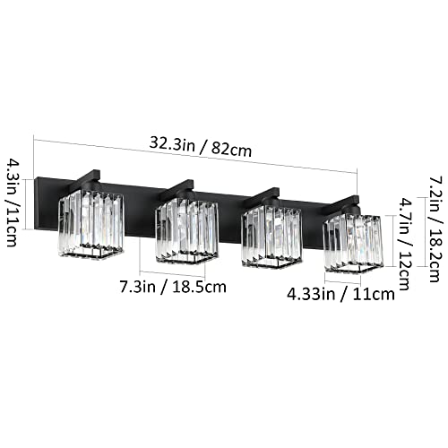 Black Light Fixtures Bathroom Vanity Light Crystal Modern Vanity Light for Bathroom 4 Light