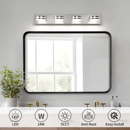 LED Modern Bathroom Lights Fixtures 4 Light 30in Brushed Nickel