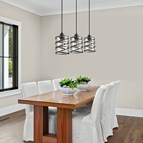2 Pack Black Spiral Cage Pendant Lights with Clear Glass Shade (2 Count)