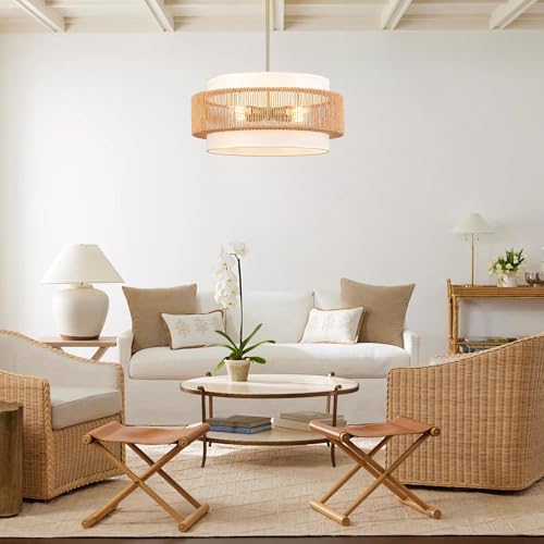 4 Light Rattan Chandelier for Dining Room