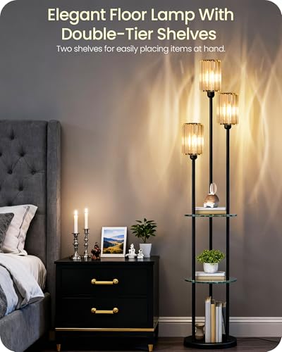 Black Floor Lamp with Shelves