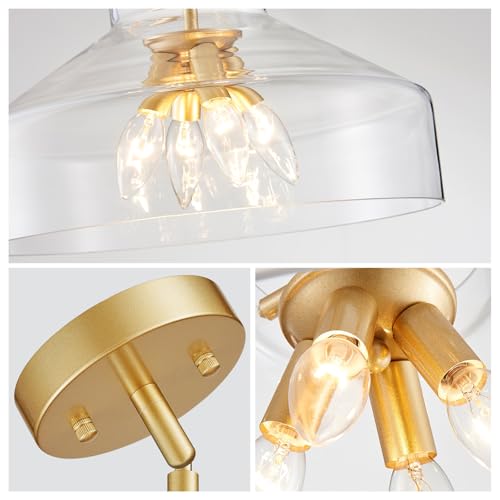Chandelier Rustic Farmhouse Industrial Round Ceiling Pendant LED Light Fixture with Clear Glass Shades for Dining Room Kitchen Island Foyer Entryway