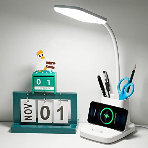 Upgraded 10W Wireless Charging LED Desk Lamp with Pen Holder