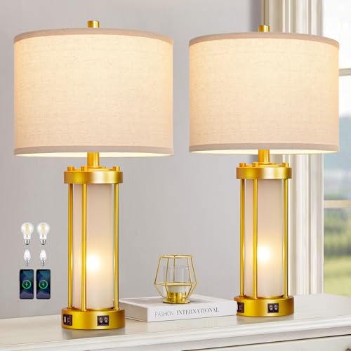 Modern Table Lamps for Living Room Set of 2 with 2 USB Ports (2 Count)