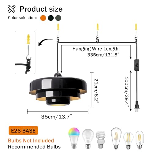 Black Pendant Light with Plug in Cord Modern Pendant Lighting 3