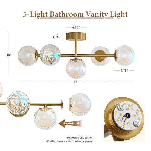Brushed Gold LED Stained Hammered Glass Globe Bathroom Vanity Light