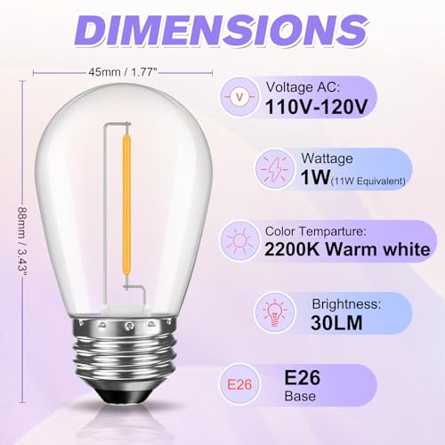 28 Pack S14 Bulbs for Outdoor String Lights