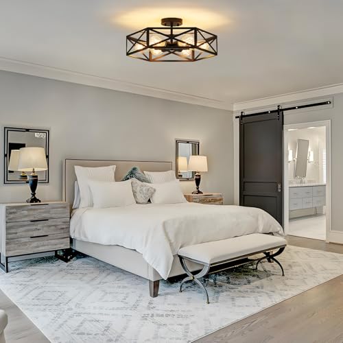 Black Modern Farmhouse Metal Semi Flush Mount Ceiling Light Fixture 19.7 in