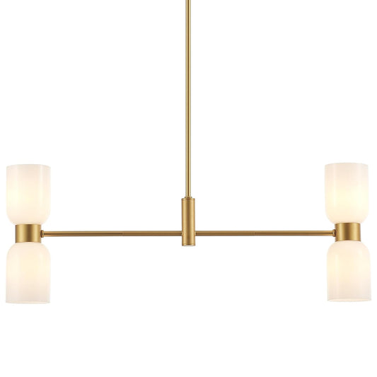 Modern Linear Chandelier for Kitchen Island, Gold Island Light Fixtures with White Glass Shade, 4-Light Linear Pendant Light Fixture for Dining Room