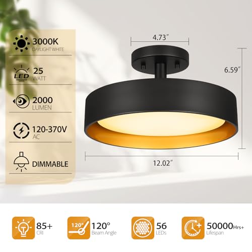 Semi Flush Mount LED Ceiling Light 3000K
