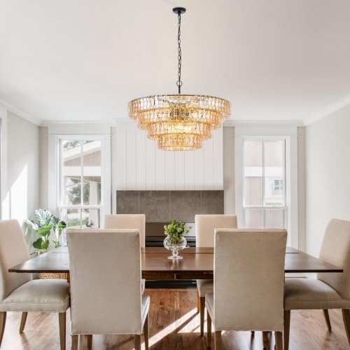 Dia 35.75 Inches Modern Amber Glass Chandelier for Foyer