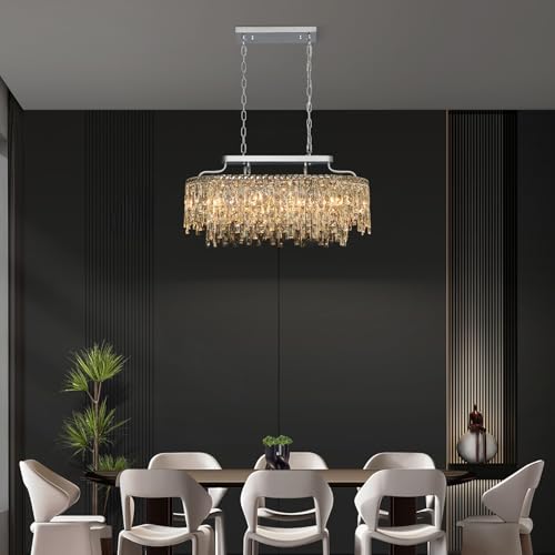 32" 10 Light Oval Chrome Crystal Chandeliers for Dining Room