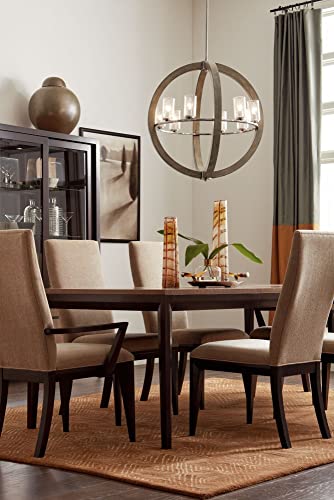 Grand Bank 30" 8 Light Chandelier with Clear Seeded Glass in Auburn Stained Wood and Distressed Black Metal