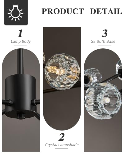 Modern Black 33" 12 Lights Crystal Chandelier